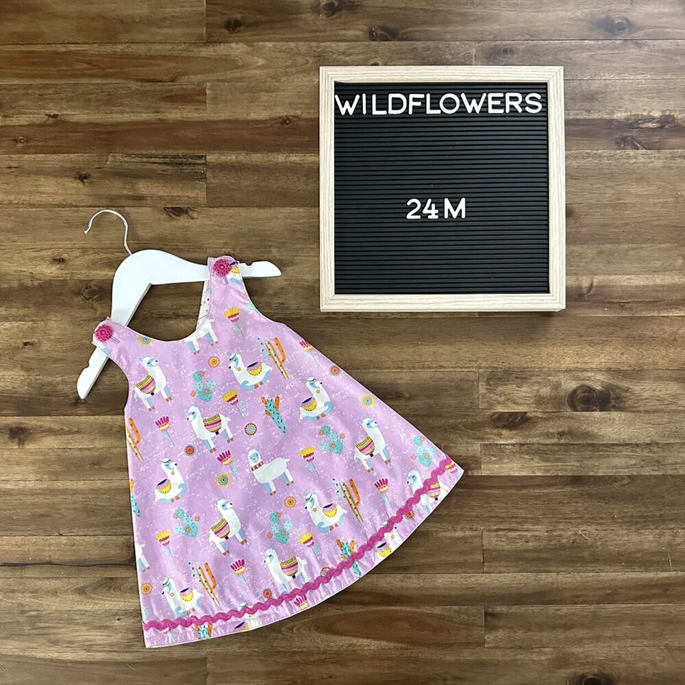 Wildflowers Best Day Ever Pink White Hip Hip Hooray Reversible Llama Dress 24M